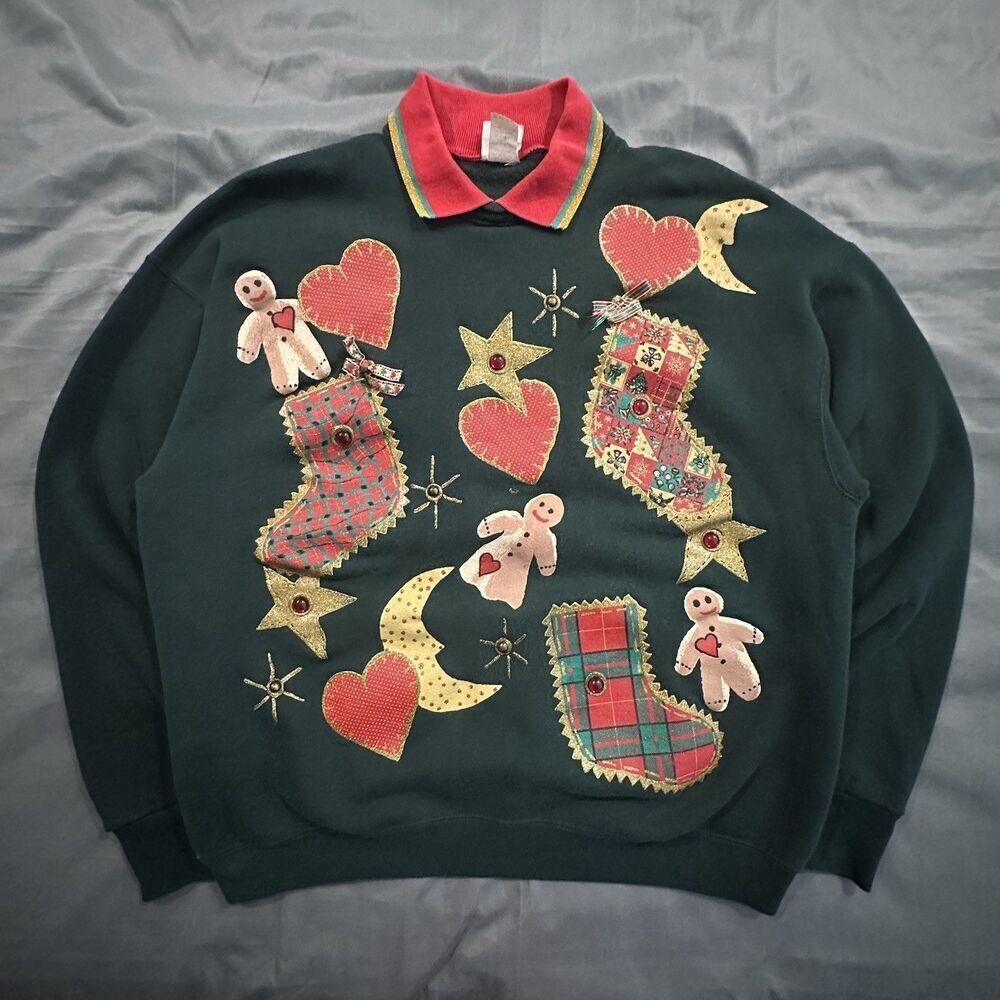Vintage 90s India Ink Paintworks Sweatshirt Made in USA Holiday Gingerbread Man